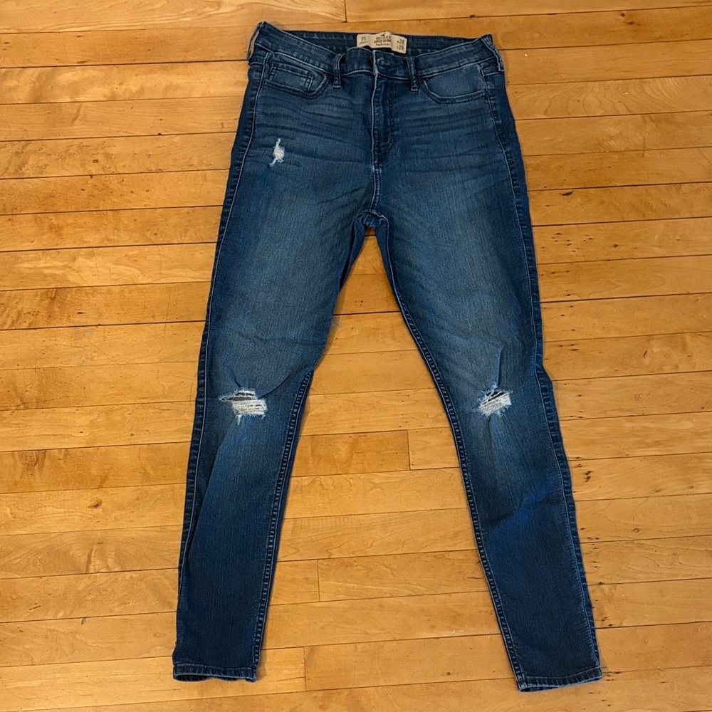 Hollister Dark Blue Distressed Skinny Jeans 7S - Picture 1 of 3